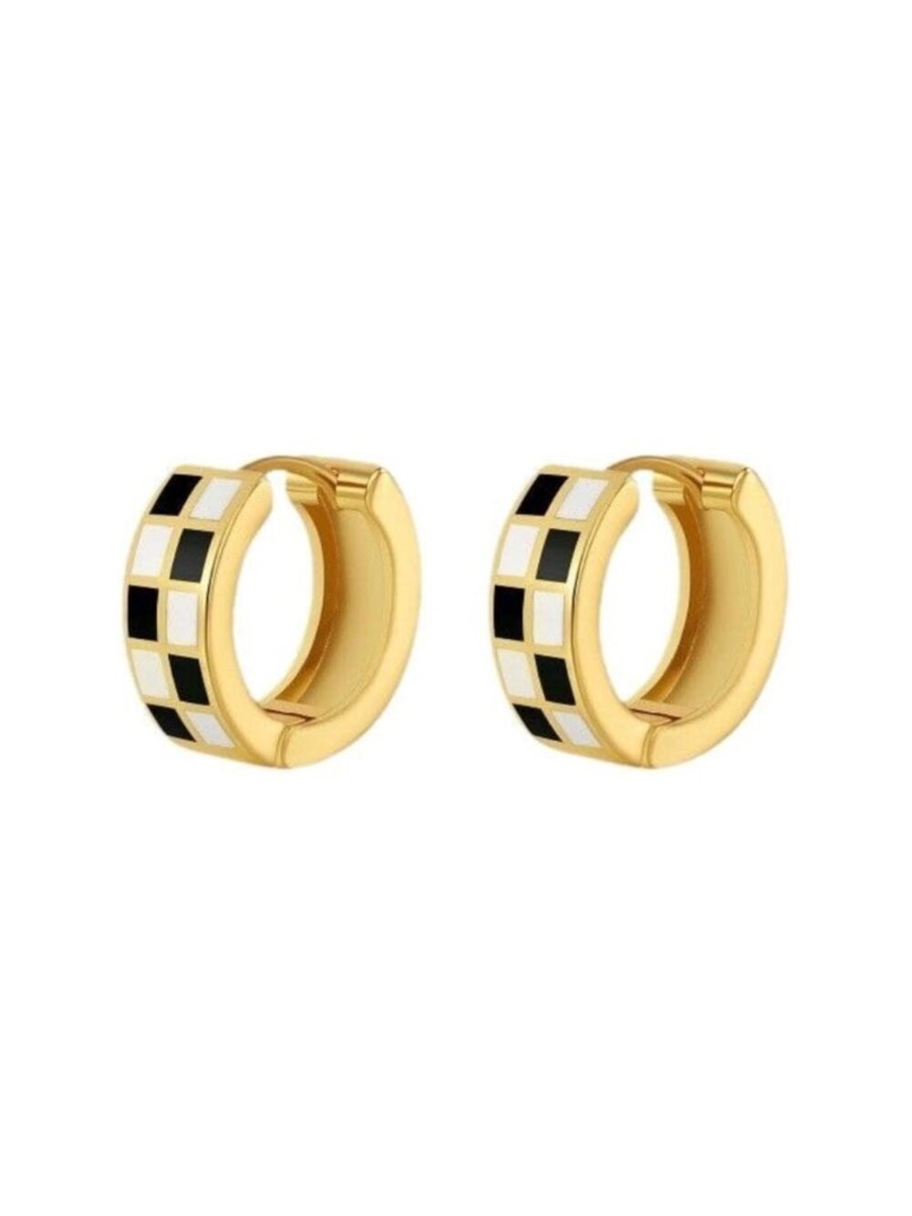 New! Mackenzie Black and White Checkered Huggie Earrings (1057) NWOT
